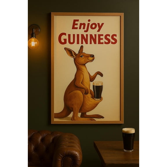 Vintage Kangaroo Guinness Irish Pub Wall Art Poster 16x24 UNFRAMDE