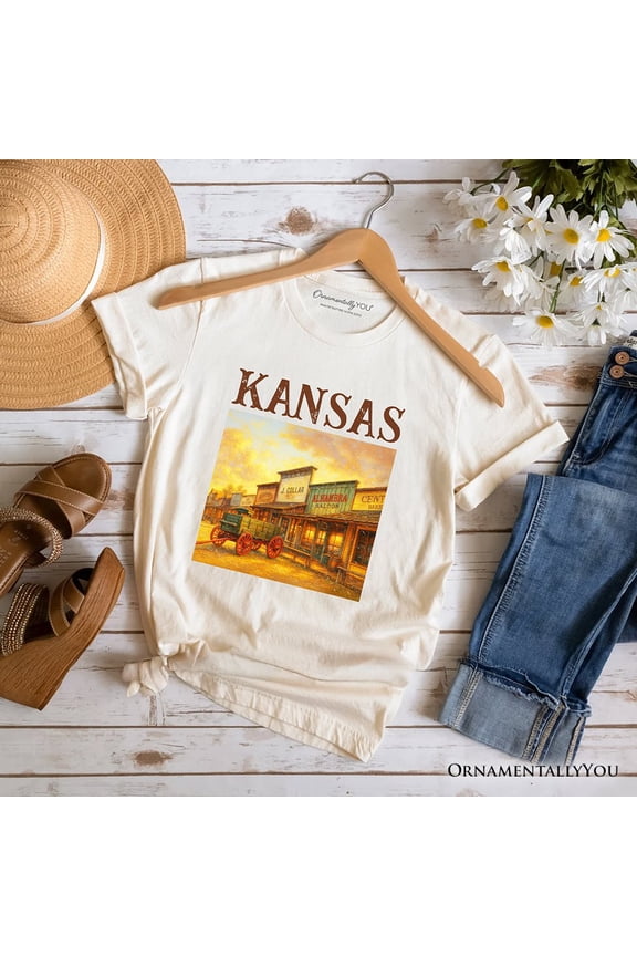 Vintage Kansas State Dodge City Boot Hill Street Scene T-Shirt, Wild West Tee and Frontier Souvenir