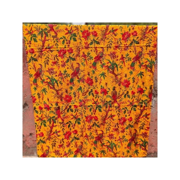 Vintage Kantha Quilt Cotton Fabric Bedcover Kantha Throw Blankets Bird Print Kantha Quilt BeddingX90_Size