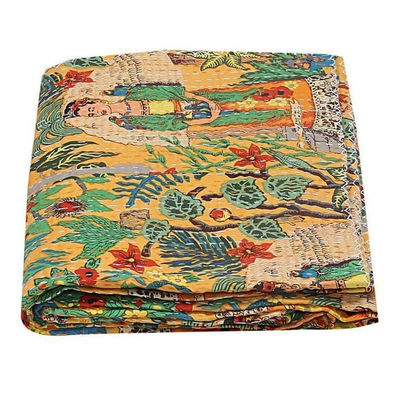 Vintage Kantha Quilt Indian Handmade Cotton Blanket Kantha Bedding Throw Bohemian Bed Cover Kantha Gudari