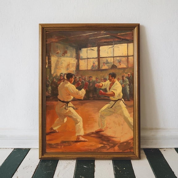 Vintage Karate Art Classic Martial Arts Fight Scene Dojo Training, Unframed Paper Poster 8x10in