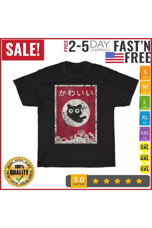 Vintage Kawaii Cat Japanese Black Anime Cat Vintage T Shirt Men Women Fashion New 2023 Best Birthday Gifts