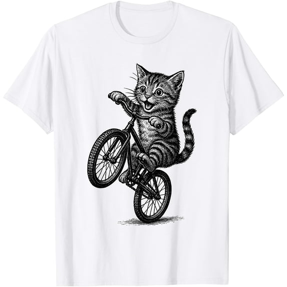 Cat Riding Food Vintage Kawaii Cute Cat Riding Bicycle Cycling Biker Cyclist T-Shirt ...