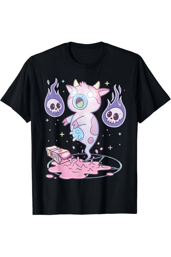 Vintage Kawaii Pastel Goth Cute Creepy Strawberry Milk Ghost Cow T-Shirt Size S-5XL Best Birthday Gifts