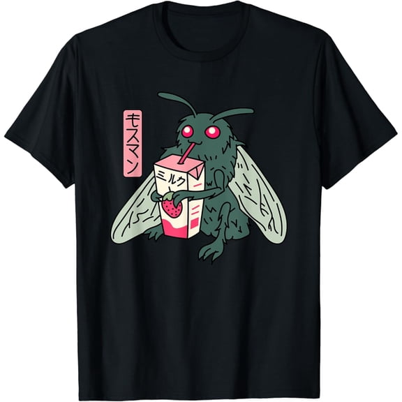 Vintage Kawaii Strawberry Milk Shake Carton Mothman T-Shirt Size S-5Xl Best Birthday Gifts