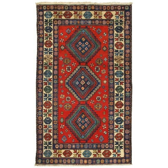 Vintage Kazak Collection Red Lamb's Wool Area Rug- 4' 4' X 6'11'