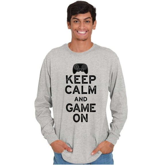 Vintage Keep Calm Video Game On Nerd Plus Size Long Sleeve Graphic Tee Shirt Brisco Brands 2X