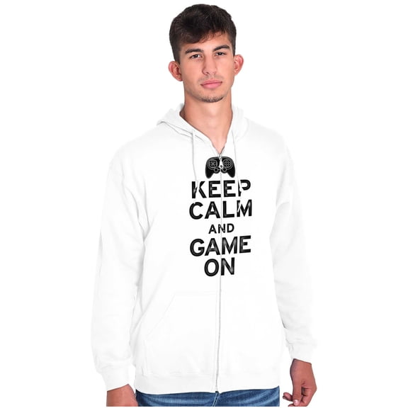 Vintage Keep Calm Video Game On Nerd Unisex Fleece Graphic Zip Up Hoodie Brisco Brands 4X