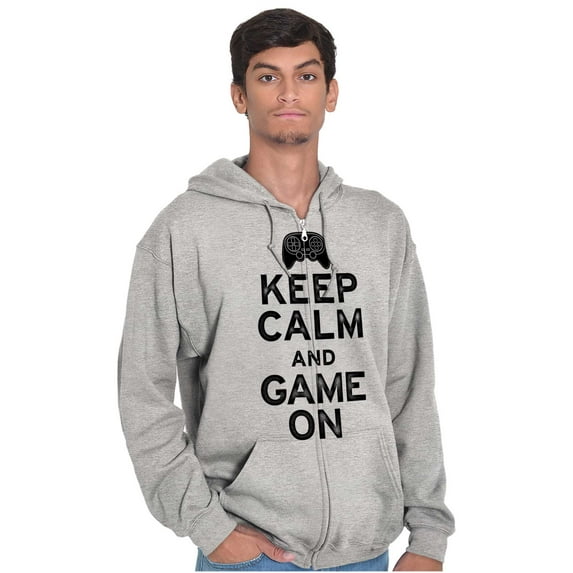 Vintage Keep Calm Video Game On Nerd Unisex Fleece Graphic Zip Up Hoodie Brisco Brands 2X