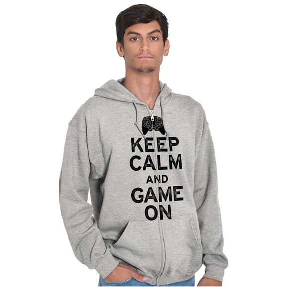 Vintage Keep Calm Video Game On Nerd Unisex Fleece Graphic Zip Up Hoodie Brisco Brands 4X