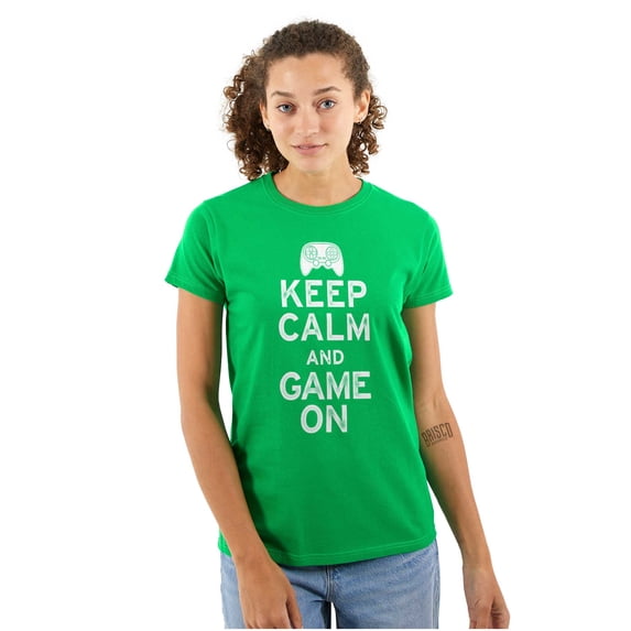 Vintage Keep Calm Video Game On Nerd Womens Slim Fit Graphic Tee Brisco Brands M