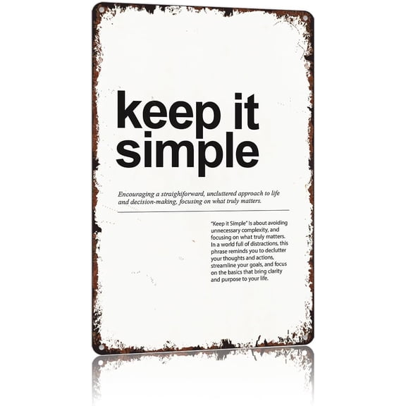 Vintage Keep It Simple Aluminum Metal Sign, 8 x 12 Inch Tin Wall Decor for Bathroom, Bedroom, Living Room