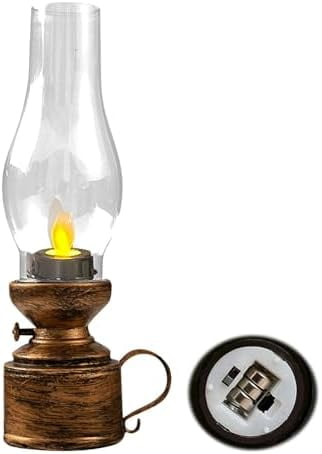 Vintage Kerosene Lamp, Flameless Hurricane Lamp Clear Table Lamp Rechargeable Kerosene Lantern Vintage Oil Lamp for Camping Bedroom Living Room Decor (A) A A A