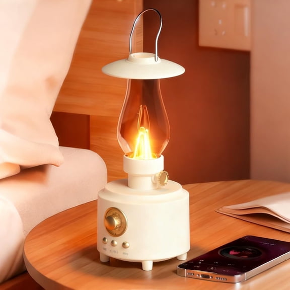 Vintage Kerosene Table Lamp, Waterproof Vintage Bluetooth Speaker with Light, AUX/TF Card/USB, White Gas Lantern for Camping Party Holiday Home Decor Gift