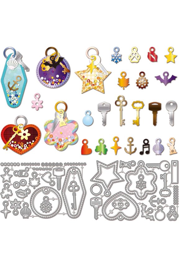 Vintage Key Chain Shaker Cutting Dies for DIY Scrapbooking Metal Star Heart Pendant Cut Dies Die Cuts for Card Making Embossing Photo Album Craft Decor