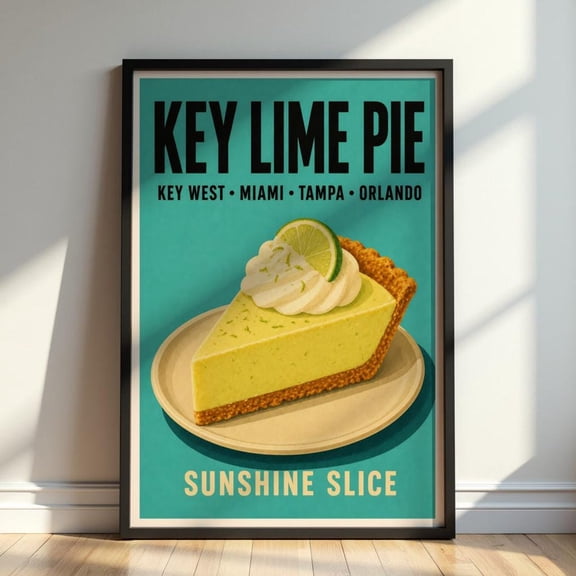 Vintage Key Lime Pie Retro Dessert Kitchen Wall Art Florida Pie Food Print, Unframed Paper Print