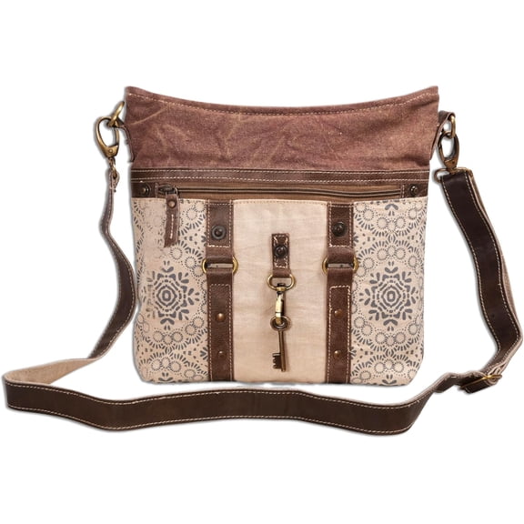 - Vintage Key body Bag | Upcycled Vintage Canvas & Leather | Comes with 2 Different Strap | Multi Pocket Bag