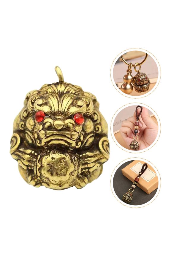 Vintage Keyring Retro Chinese Style Hanging Decor Golden Brass 1Pcs