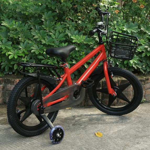 Vintage Kids Bike with Training Wheels & Basket Kid Bike for 3+ Years Old