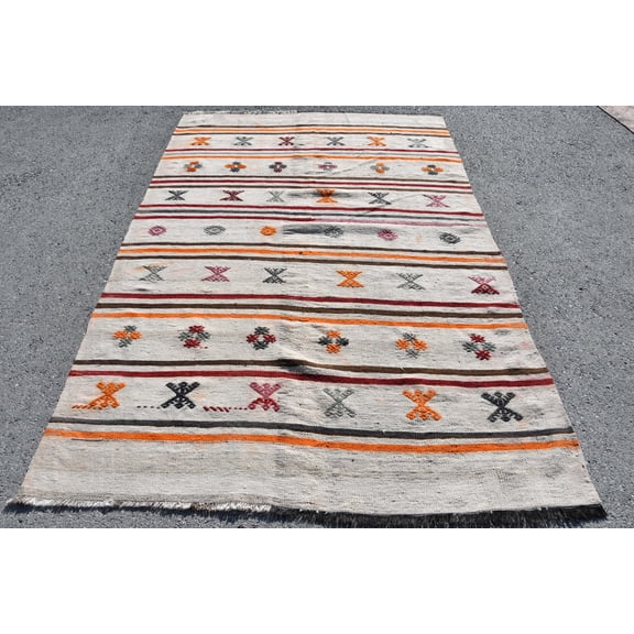 Vintage Kilim, 5.3x8.6 ft Large Kilim, Rugs For Dining Room, Rugs Kilim, Aztec Kilim, Beige Kilim, Turkish Kilim, Salon Kilim