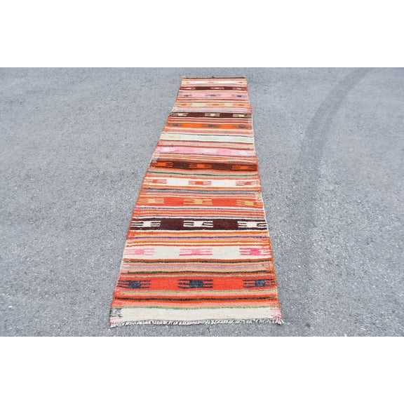 Vintage Kilim, Runner Kilim, Turkish Kilim, Antique Kilim, 32x137 inches Rainbow Kilim, Bohemian Kilim, Kitchen Kilim, 9976