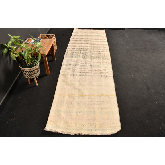 Vintage Kilim, Runner Kilim, Turkish Kilim, Antique Kilim, 33x113 inches Beige Kilim, Bohemian Kilim, Hallway Kilim, 10732