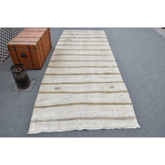 Vintage Kilim, Runner Kilim, Turkish Kilim, Home Decor Kilim, 52x133 inches Beige Kilim, Handwoven Kilim, Kitchen Kilim, 11475