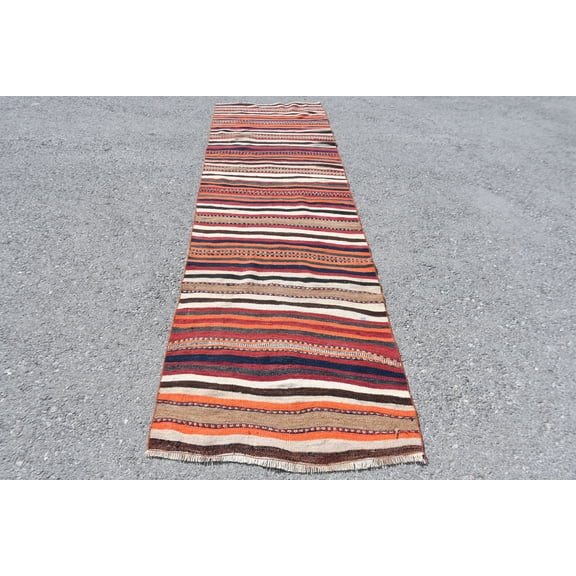 Vintage Kilim, Turkish Kilim, Runner Kilim, Home Decor Kilim, 39x134 inches Rainbow Kilim, Handmade Kilim, Kitchen Kilim, 10012