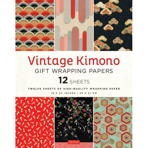 Vintage Kimono Gift Wrapping Papers - 12 Sheets: 6 Illustrations from 1900's Vintage Japanese Kimono Fabrics- 18 X 24 Inch (45 X 61 CM) Wrapping Paper Sheets (Other)