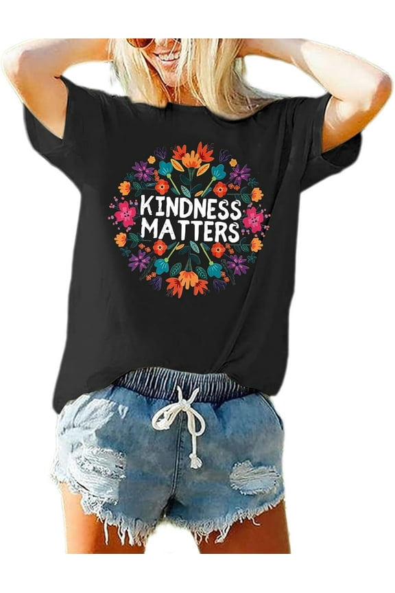 Vintage Kindness Shirts for Women Inspirational Teacher t Shirts Boho Floral Graphic tee Loose Fit Tshirts
