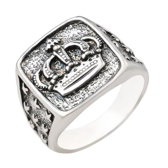 Vintage King Queen Crown Rings for Men Women, Silver Alloy Carving Stars Punk Wedding Band, Trendy Fashion Jewelry Gift