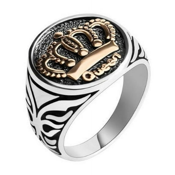 Vintage King Queen Crown Rings for Men Women, Silver Alloy Carving Stars Punk Wedding Band, Trendy Fashion Jewelry Gift