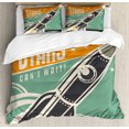 thumbnail image 1 of Vintage King Size Duvet Cover Set, Stars Can't Wait Retro Advertisement with Rocket Figure Launch Your Business Image, Decorative 3 Piece Bedding Set with 2 Pillow Shams, Multicolor, by Ambesonne, 1 of 3
