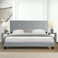 thumbnail image 1 of Vintage King Size Upholstered Bed Frame with Button Tufted Headboard, Platform Bed with Sturdy Wood Slat Support, No Box Spring Needed Easy Assembly - Grey, 1 of 8