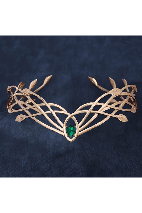 Vintage King round Elves Crown Tiara - Leaf Headband for Women And Men Bridal Hair Accessory Wedding Headwear Gift