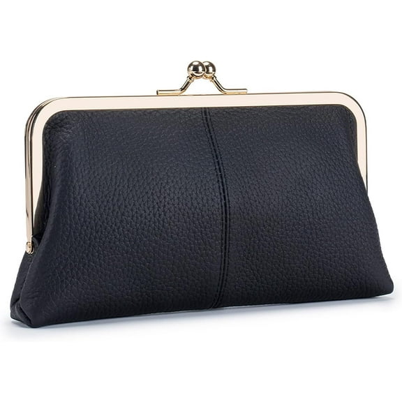 Vintage Kiss Lock Wallet for Women, Genuine Leather Multi-card Slots Card Holder Clutch Purse Travel Wallet (Orange)