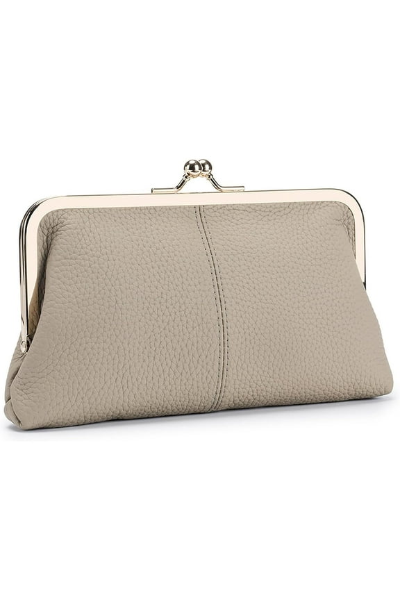 Vintage Kiss Lock Wallet for Women, Genuine Leather Multi-card Slots Card Holder Clutch Purse Travel Wallet (Orange)