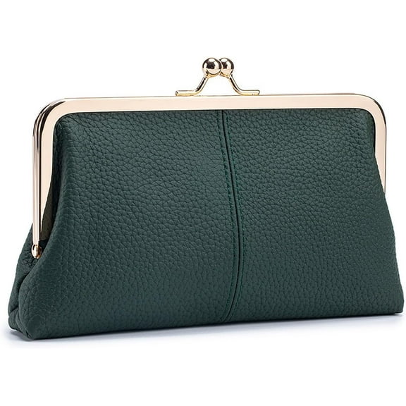 Vintage Kiss Lock Wallet for Women, Genuine Leather Multi-card Slots Card Holder Clutch Purse Travel Wallet