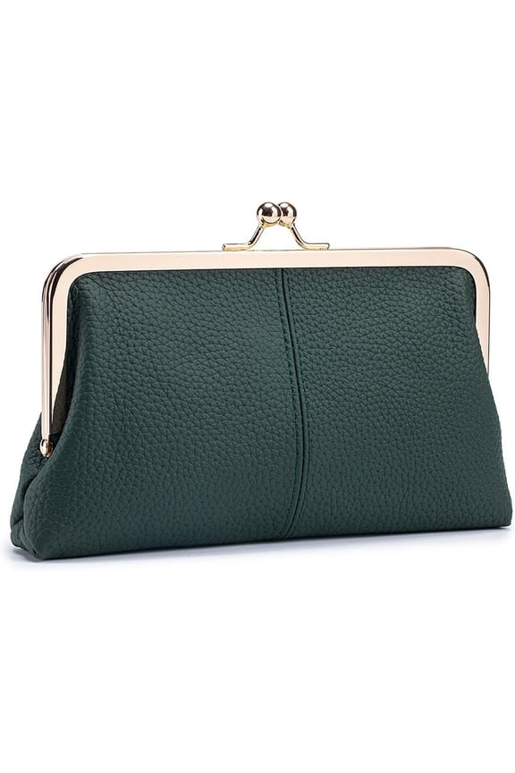 Vintage Kiss Lock Wallet for Women, Genuine Leather Multi-card Slots Card Holder Clutch Purse Travel Wallet