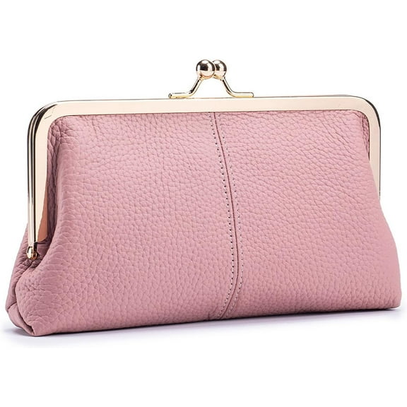 Vintage Kiss Lock Wallet for Women, Genuine Leather Multi-card Slots Card Holder Clutch Purse Travel Wallet