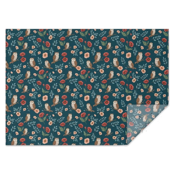 Owl Floral Leaf Dark Teal Pattern Rectangular Tablecloth 60x84 Inch, Waterproof Stain Resistant Decorative Table Cover for Dining, Party & Wedding