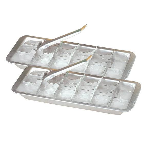 Vintage Kitchen Aluminum Metal Ice Cube Trays, Set of 2 – Each Tray Features 18 Slot Ice Cube Maker with Easy Release Handle