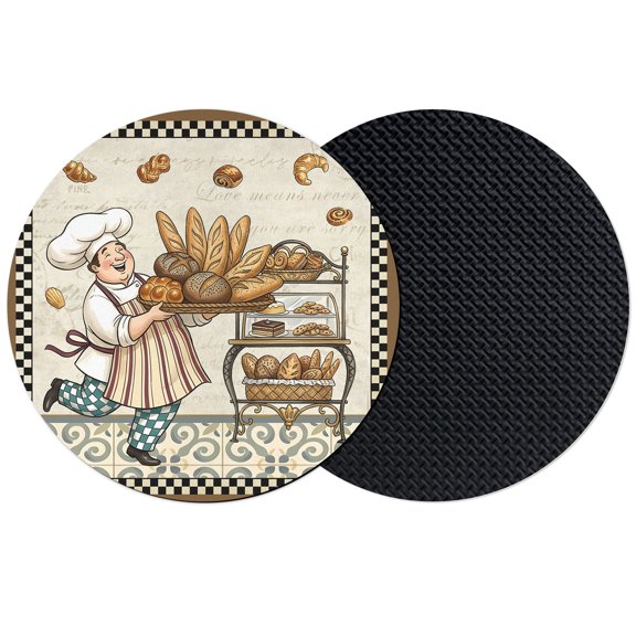 Vintage Kitchen Baker Coasters Set of 2, Absorbent Coasters for Drinks, Farmhouse Chef Cooking Black Plaid Coaster for Desk Coffee Table Protection, Home Decor House Warming Gifts 4"