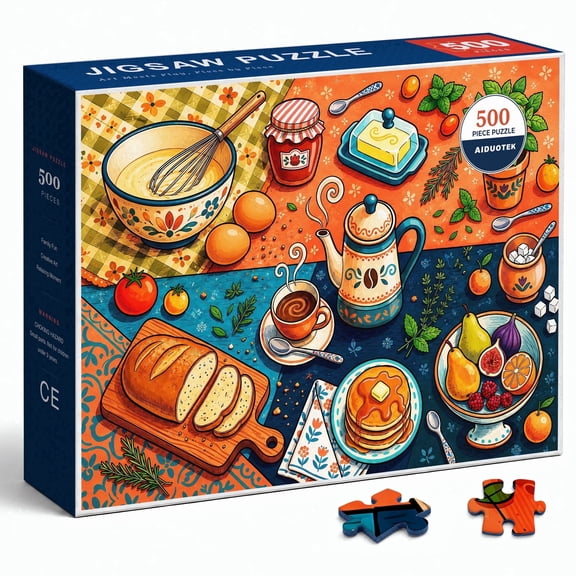 AIDUOTEK 500 Piece Paper Jigsaw Puzzle for Adults, Cozy Breakfast Table, Ages 14+