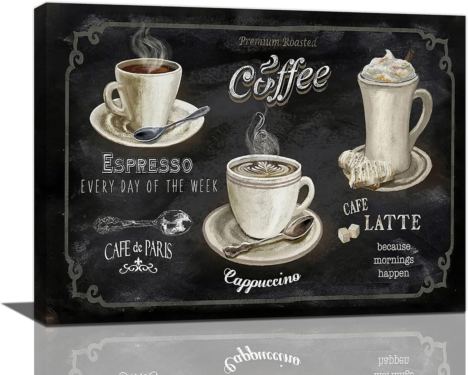 Vintage Kitchen Coffee Decor Wall Art Rustic Black And White Coffee