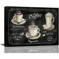 Vintage Kitchen Coffee Decor Wall Art Rustic Black and White Coffee Sign Cafe Pictures Wall Decor Canvas Painting Prints Artwork Home Decorations Framed for Coffee Bar Dining Room Restaurant 16"x12"