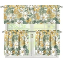 Vintage Kitchen Curtains Valances and Tiers 3Pcs Set, Floral Print Rustic Farmhouse Style Window Decorations Indoor Rod Pocket Curtains for Bedroom Living Room Cafe