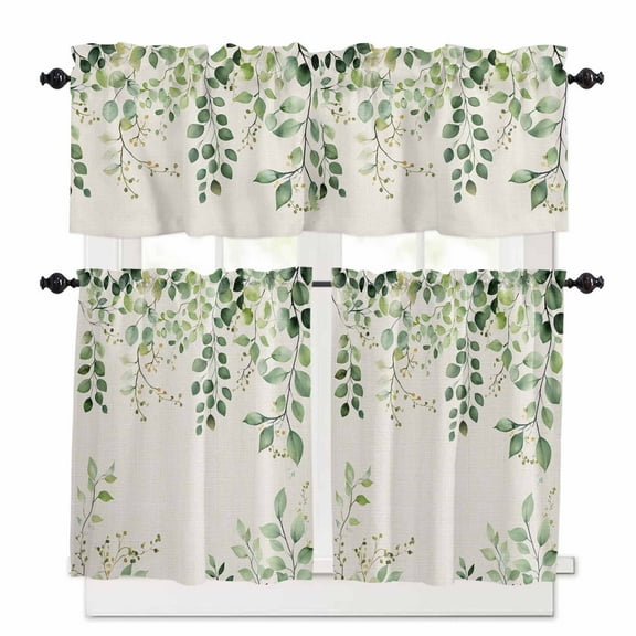 Vintage Kitchen Curtains Valances and Tiers Set of 3, 24 Inch Length Tier Curtains and Valance Rod Pocket Valance Curtains Set for Kitchen Bathroom Small Windows