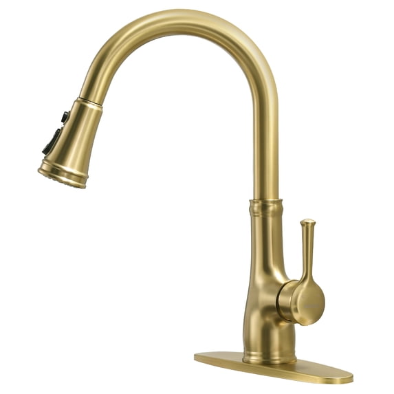 Vintage Kitchen Faucet with Pull Down Sprayer – 3-in-1 Modes (Stream/Spray/Sweep), Tool-Free DIY, 360° Swivel & 20" Hose – Brushed Golden Finish for Bar, RV, Farmhouse & Prep Sink (1 or 3 Hole)