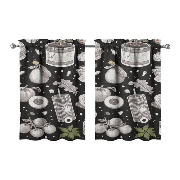 Vintage Kitchen Food Cooking Chef Tier Cafe Curtains for Bathroom Living RV Rod Pocket Window Drapes 36 Inch 2 Panels Set 28"x36" 2 Panels Window Treatment Tiers